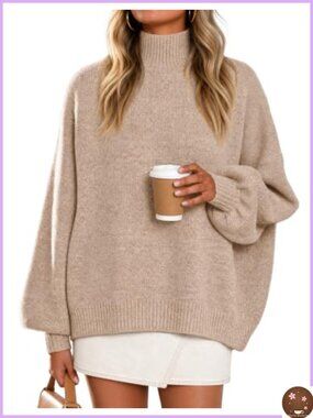 Oversized Long Sleeve Turtleneck Sweater with Batwing Sleeves